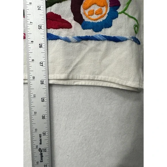 Mexican Hand Embroidered Floral Bird White Boho Folk Art Top Women - Picture 5 of 5